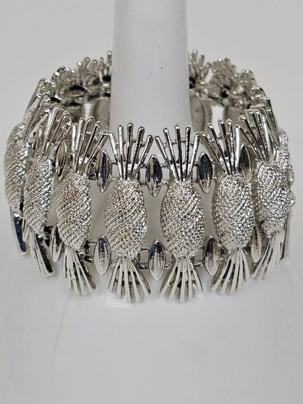 Vtg Sarah Coventry Silver Tone Bracelet Simply Elegant Pineapple Chunky Link 60s - Picture 4 of 13